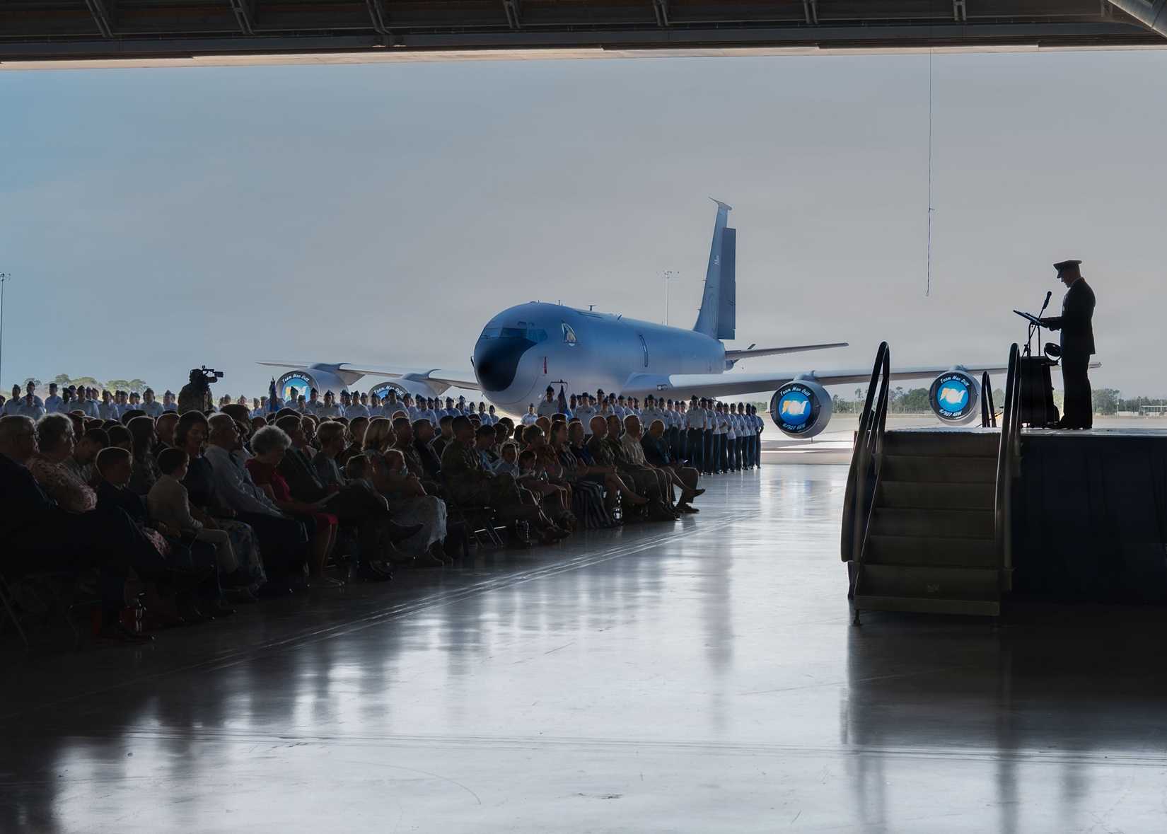 Airmen during a change of command ceremony at MacDill Air Force Base, Florida, July 10, 2026