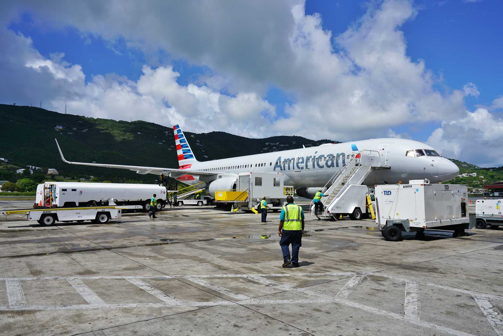 Airplane from American Airlines (AA) at the Cyril E. King Airport (STT) located in Charlotte Amalie in the US Virgin Islands
