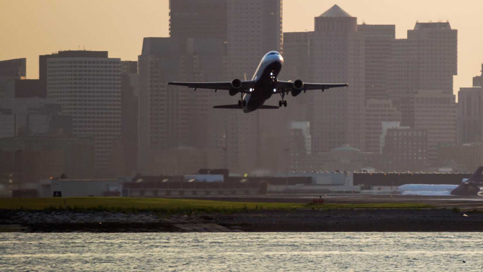 Airplane taking off from Boston Logan International Airport