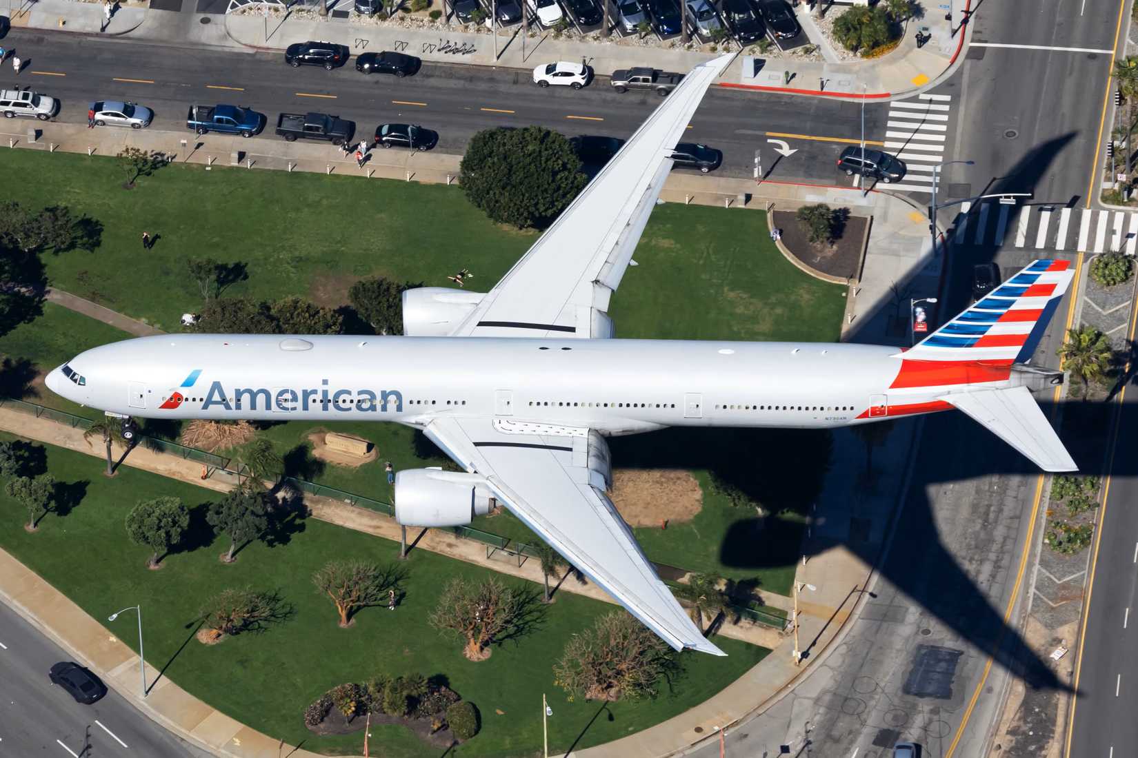 American Airlines Boeing 777-300ER overhead shot