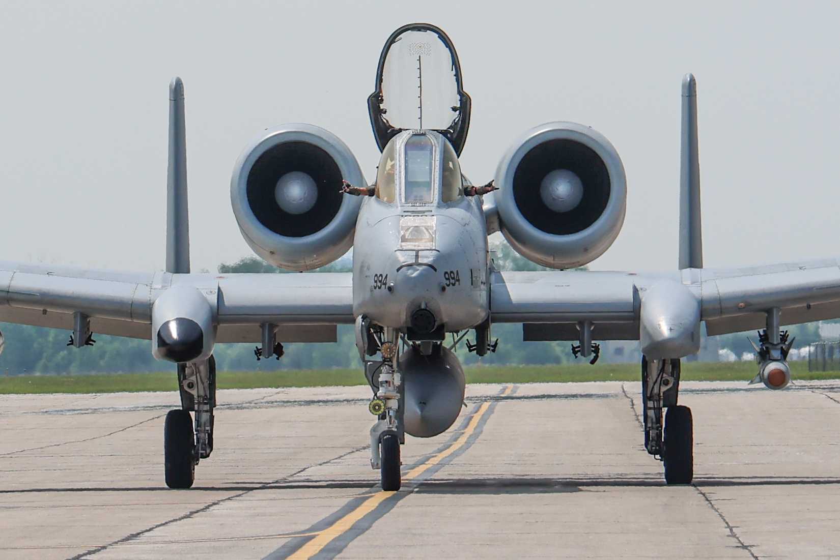 An A-10 Thunderbolt II aircraft assigned to the 107th Fighter Squadron, Michigan Air National Guard, taxis at Selfridge Air National Guard Base, Michigan, June 8, 2025