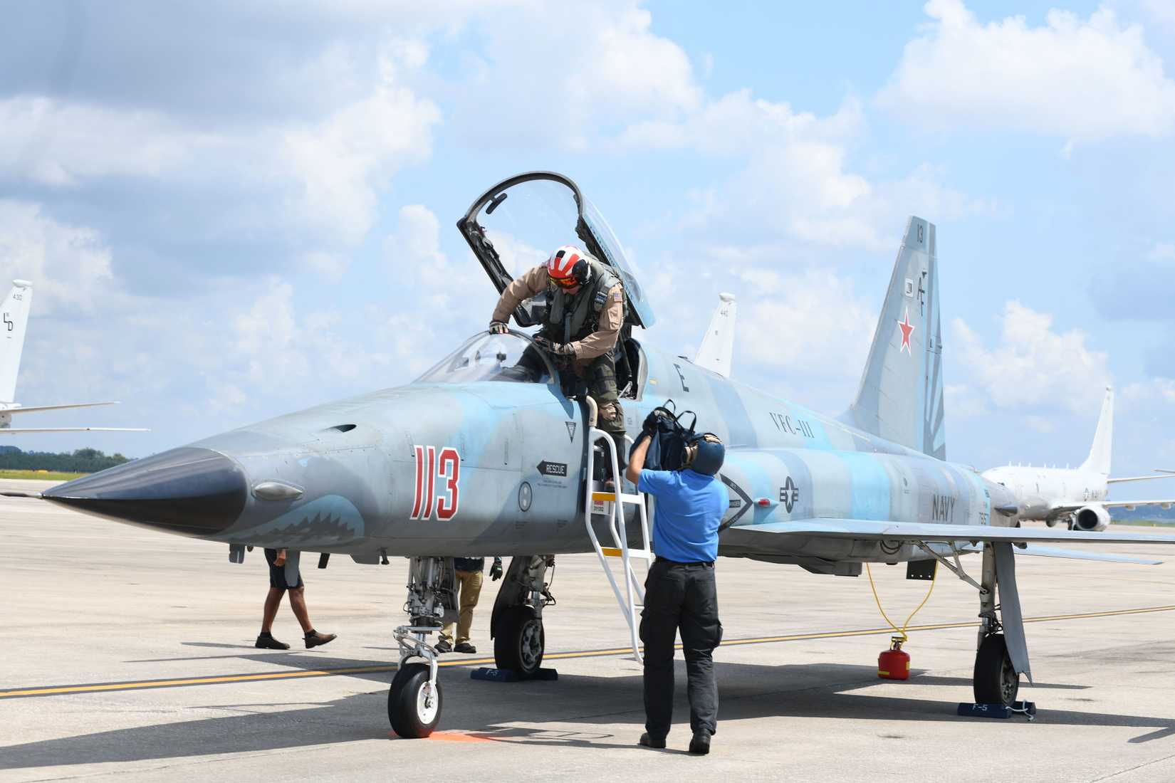 An F-5N Tiger II pilot with Fighter Squadron Composite 111 (VFC-111) Sun Downers.