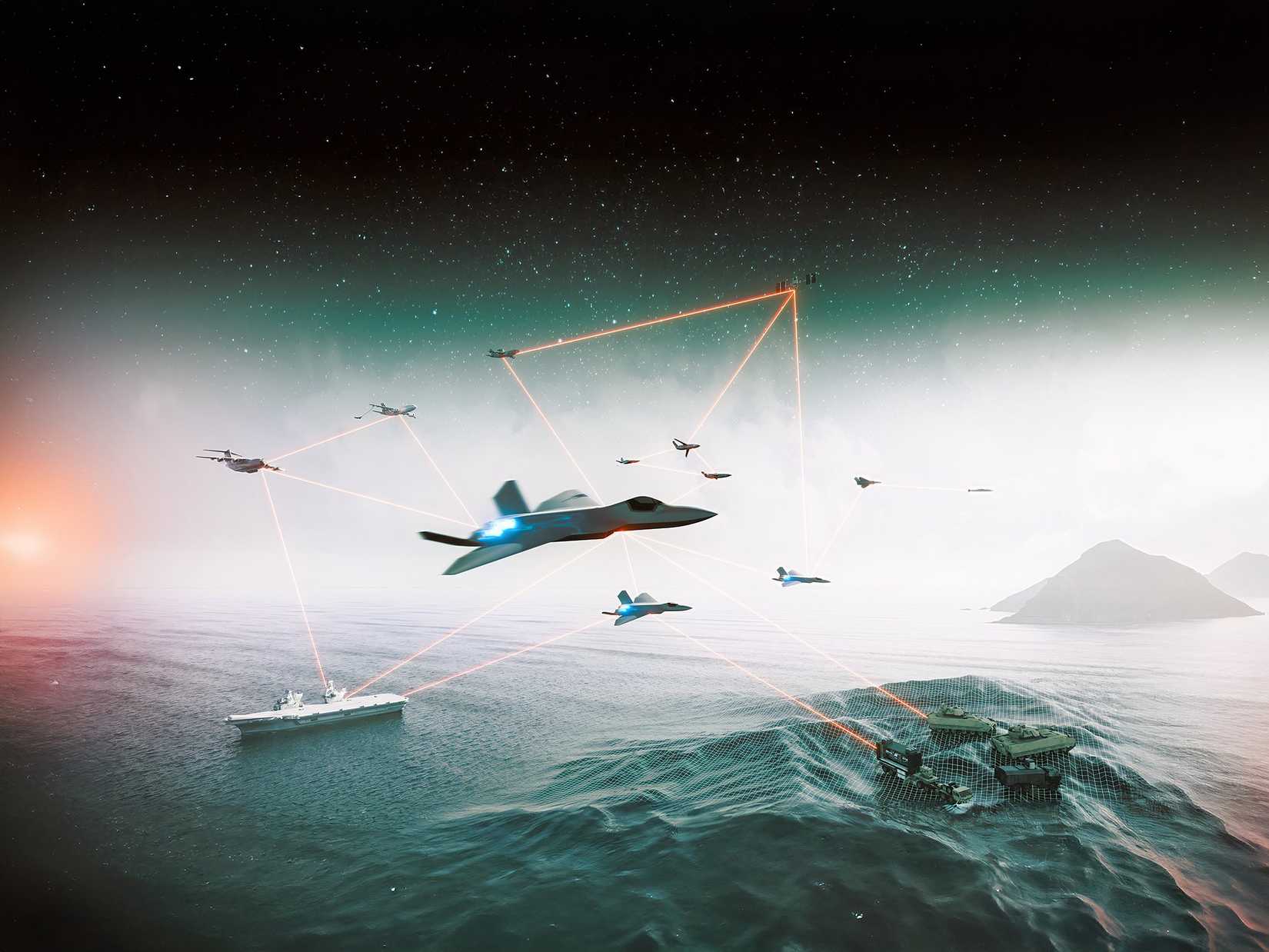 A concept photo displaying the battle  network that the FCAS aircraft will operate in. 