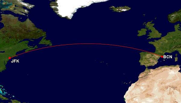 BCN TO JFK ROUTE MAP