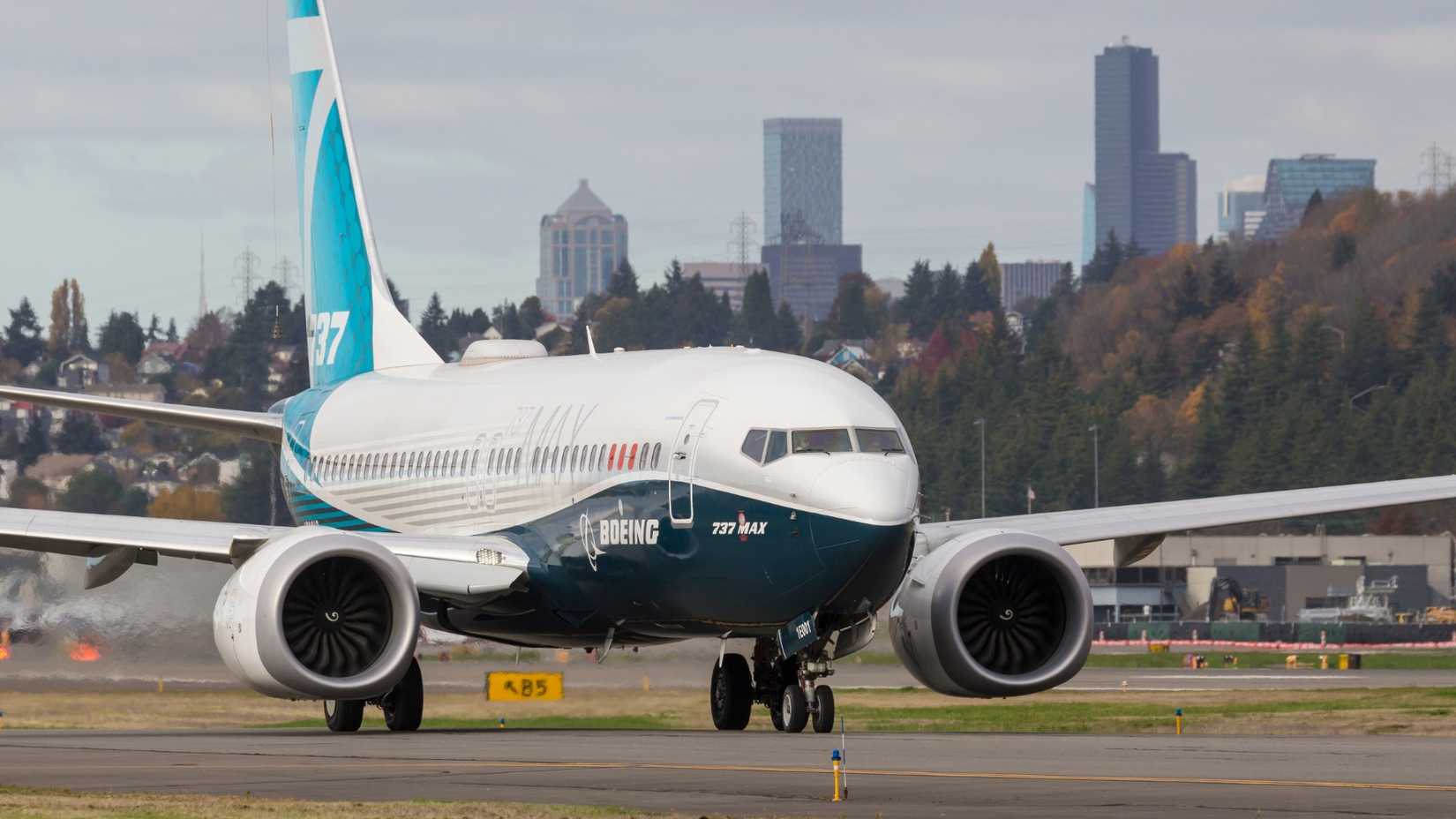  Boeing 737 Max 7 departs from King County International Airport, also known as Boeing Field