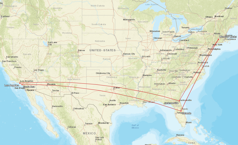 Breeze Longest One-Stop Routes Map