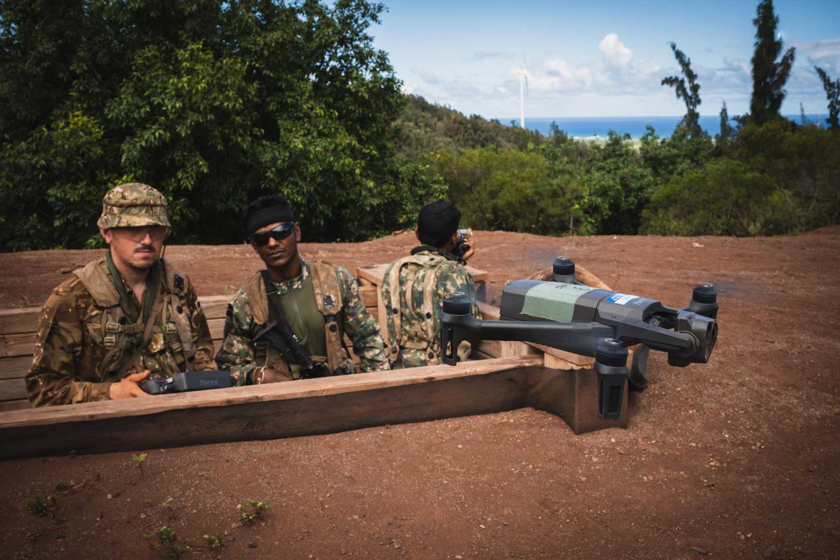 British Army and Maldives Army soldiers use a drone, 2024