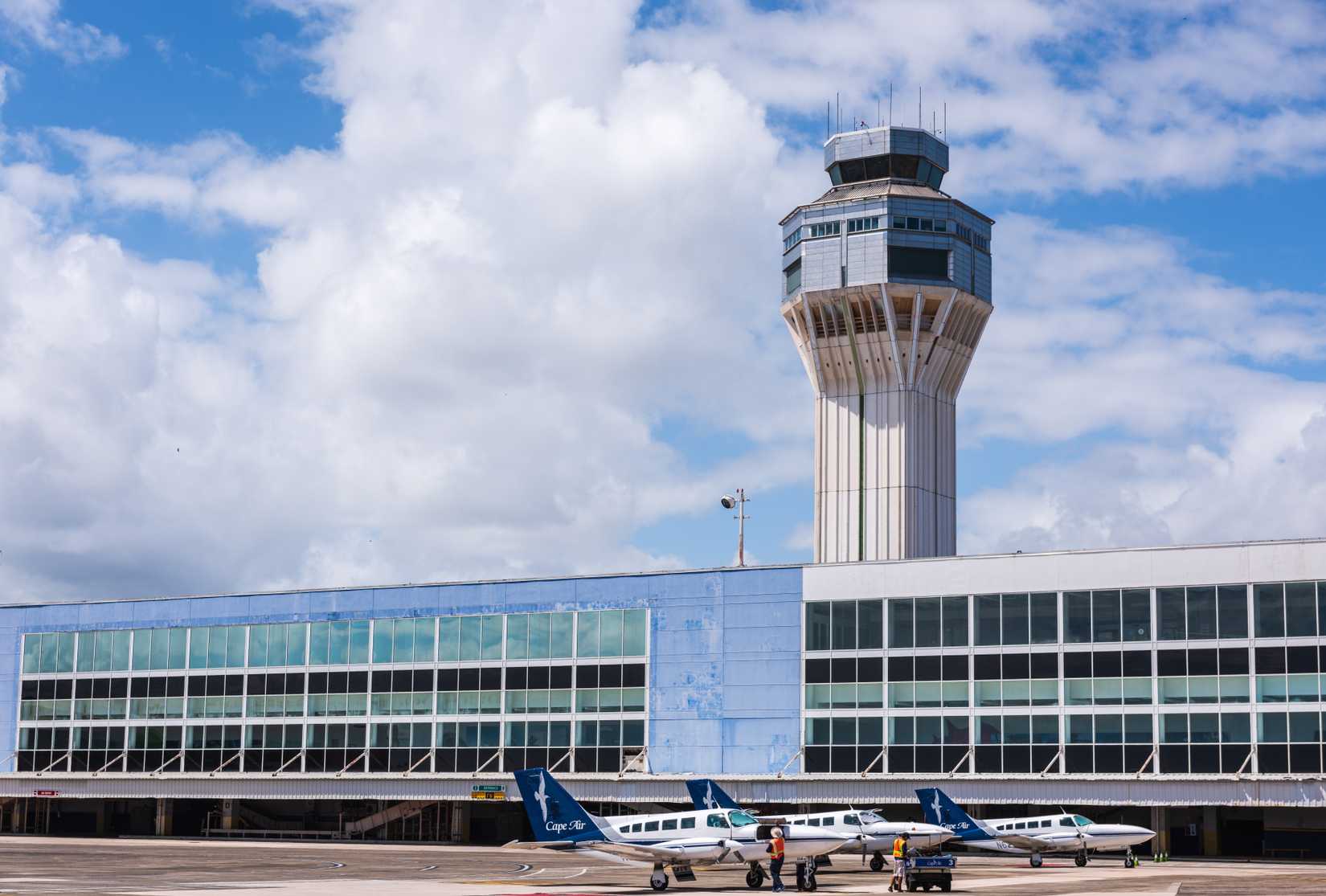 Cape Air airplanes parked on the tarmac in front of the Henry E. Rohlsen Airport in Saint Croix