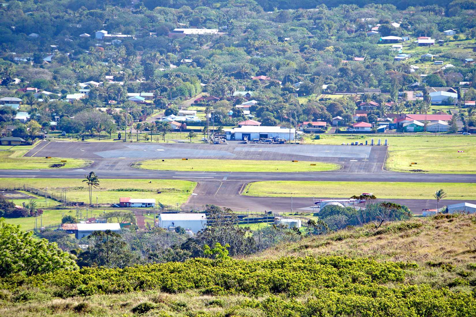 An aerial view of Mataveri Airport