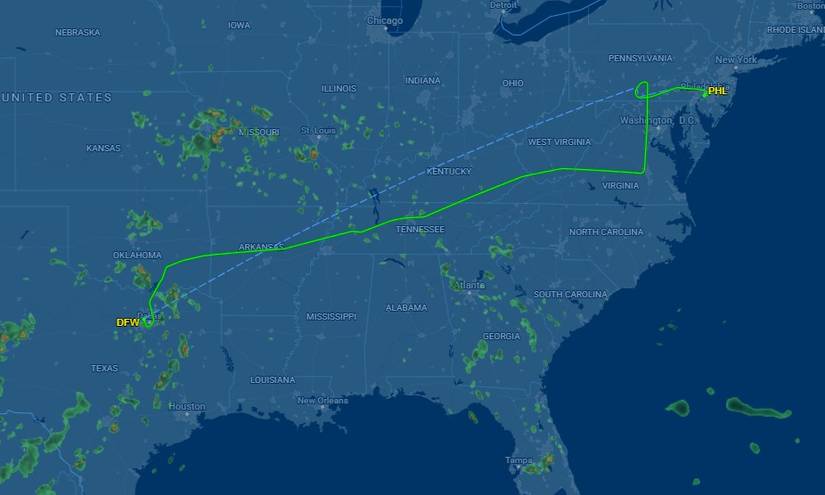 DALLAS TO JFK DIVERSION TO PHL