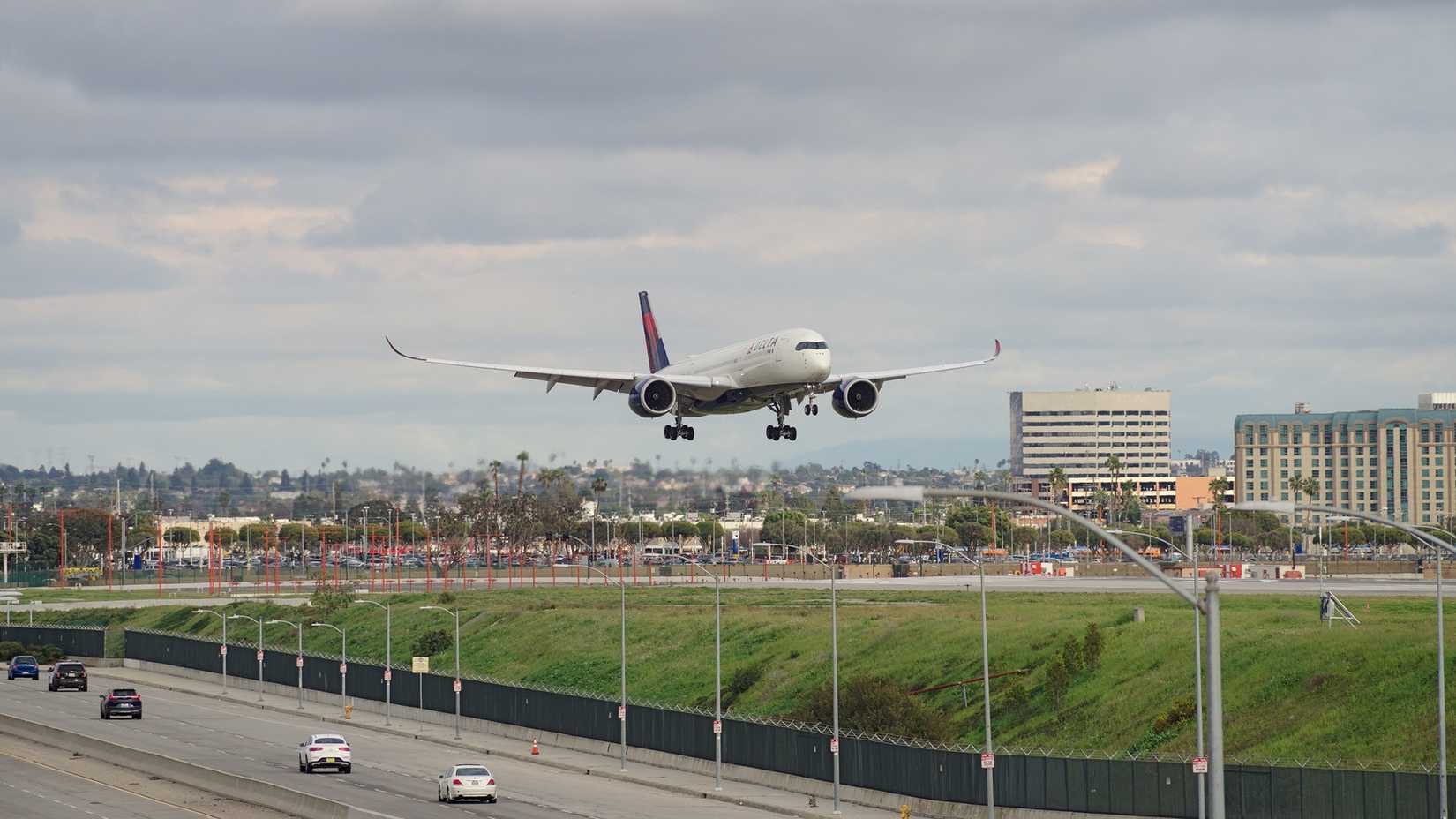 Delta Air Lines Airbus A350 jet approaching the Los Angeles International Airport, LAX