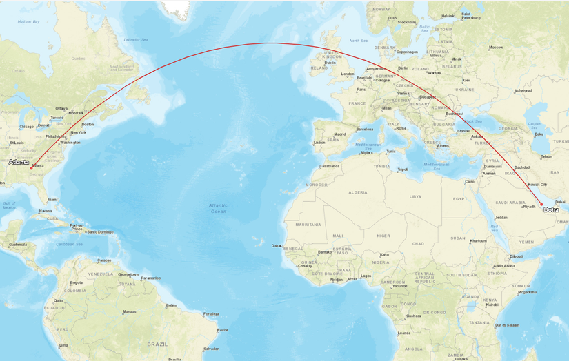 Doha Atlanta Route Map