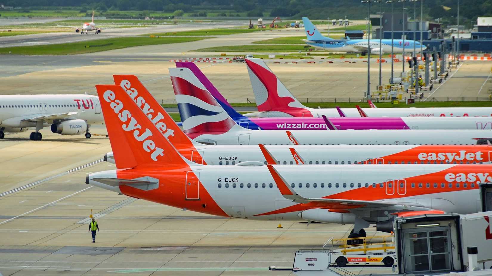 Easyjet and British Airways plane at Gatwick