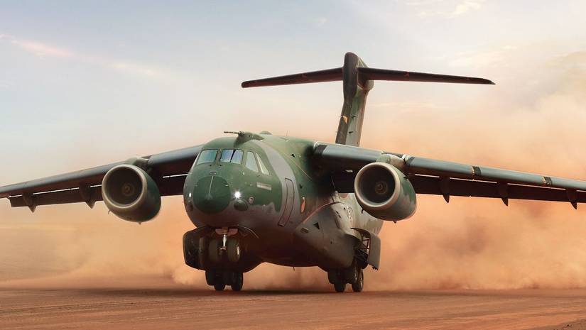 Embraer KC-390 takes off from a rough field