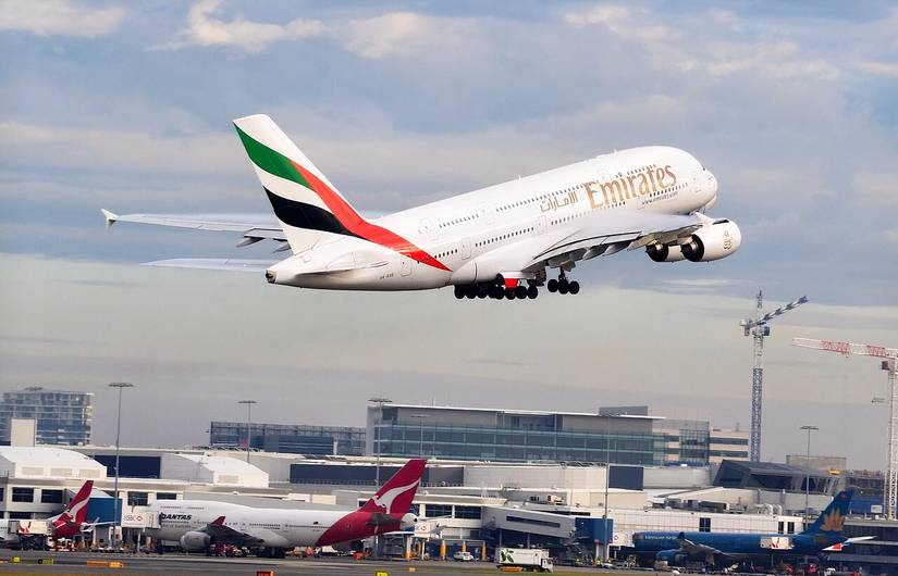 Emirates A380 taking off from Sydney