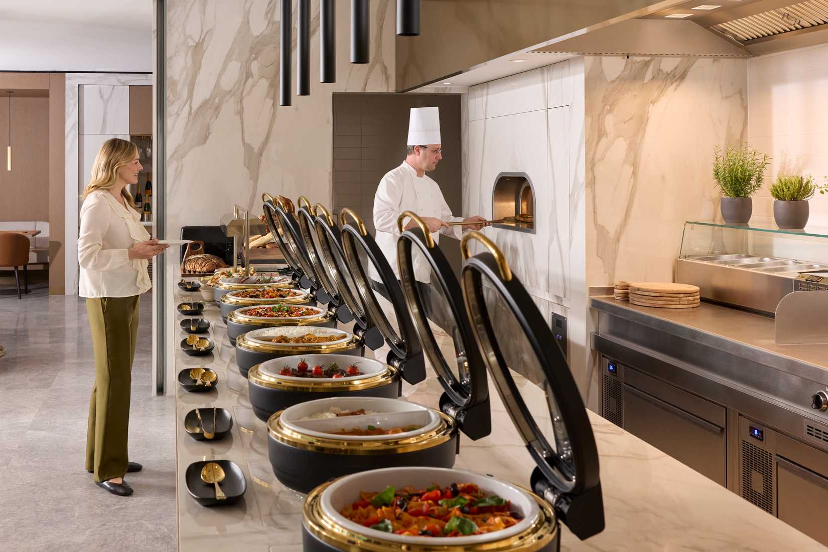 Emirates lounge pizza being baked