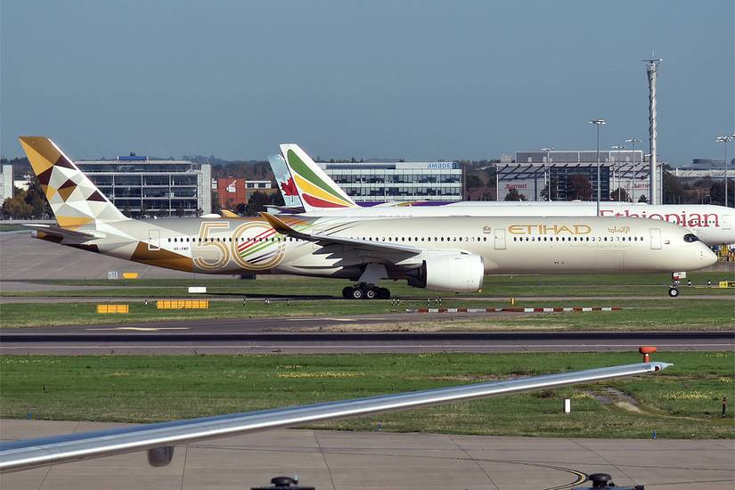 Etihad Airways 50 Years Special Livery, tail number A6-XWB, Airbus A350-1041