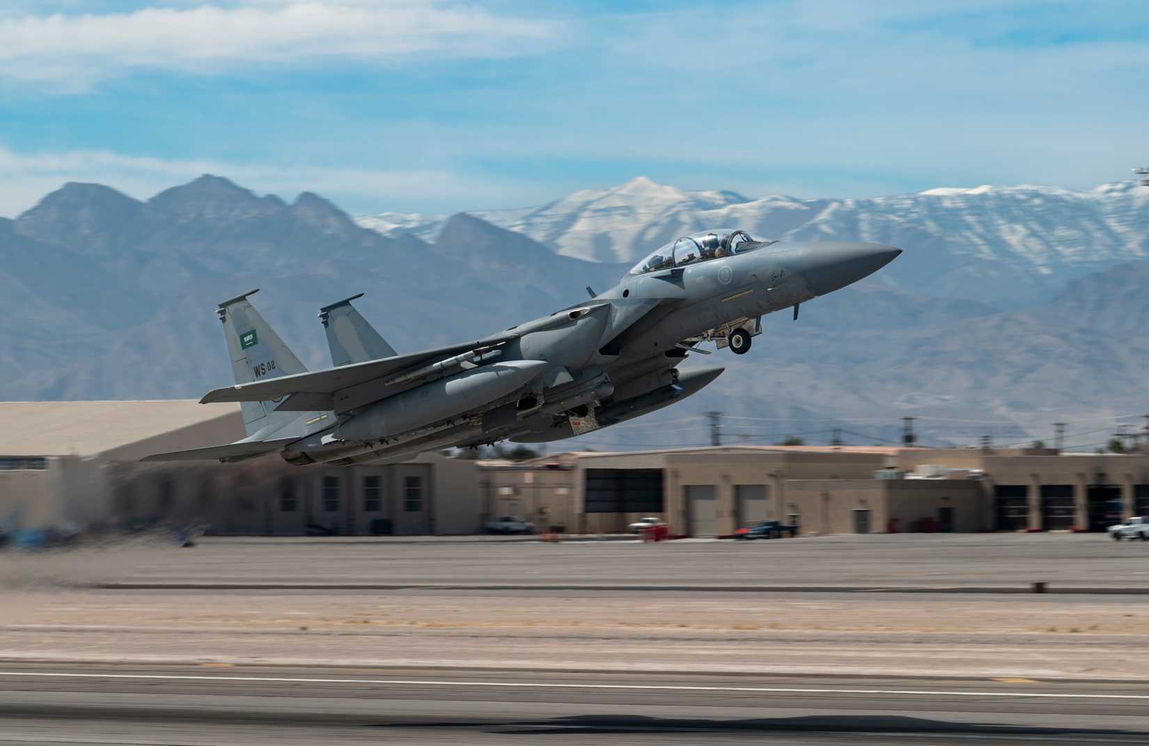 F-15SA assigned to the Royal Saudi Air Force, Weapons School, Dhahran, Saudi Arabia, takes off for a Red Flag-Nellis 22-2