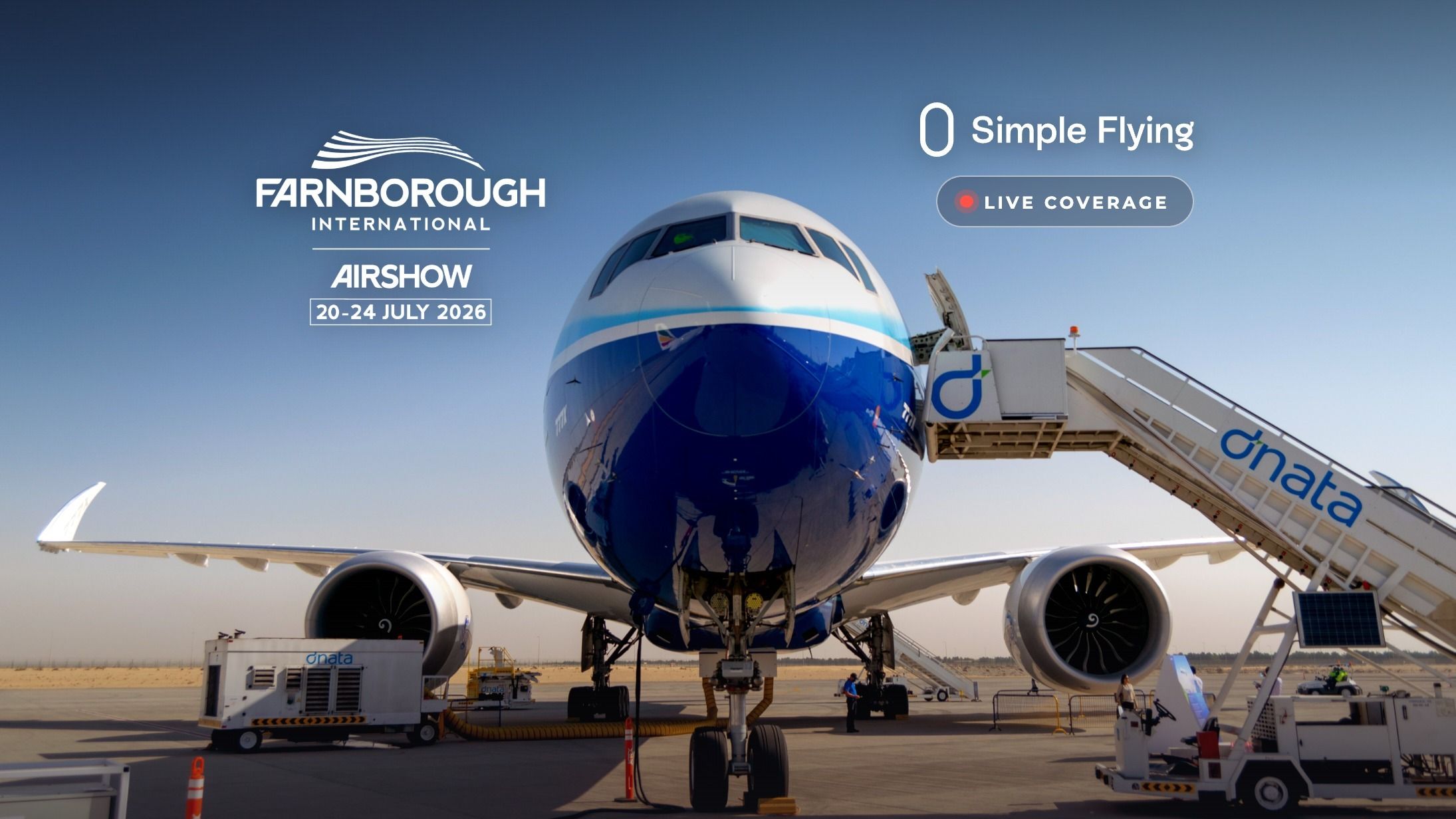Boeing 777X Nose Closeup With Farnborough Airshow Text