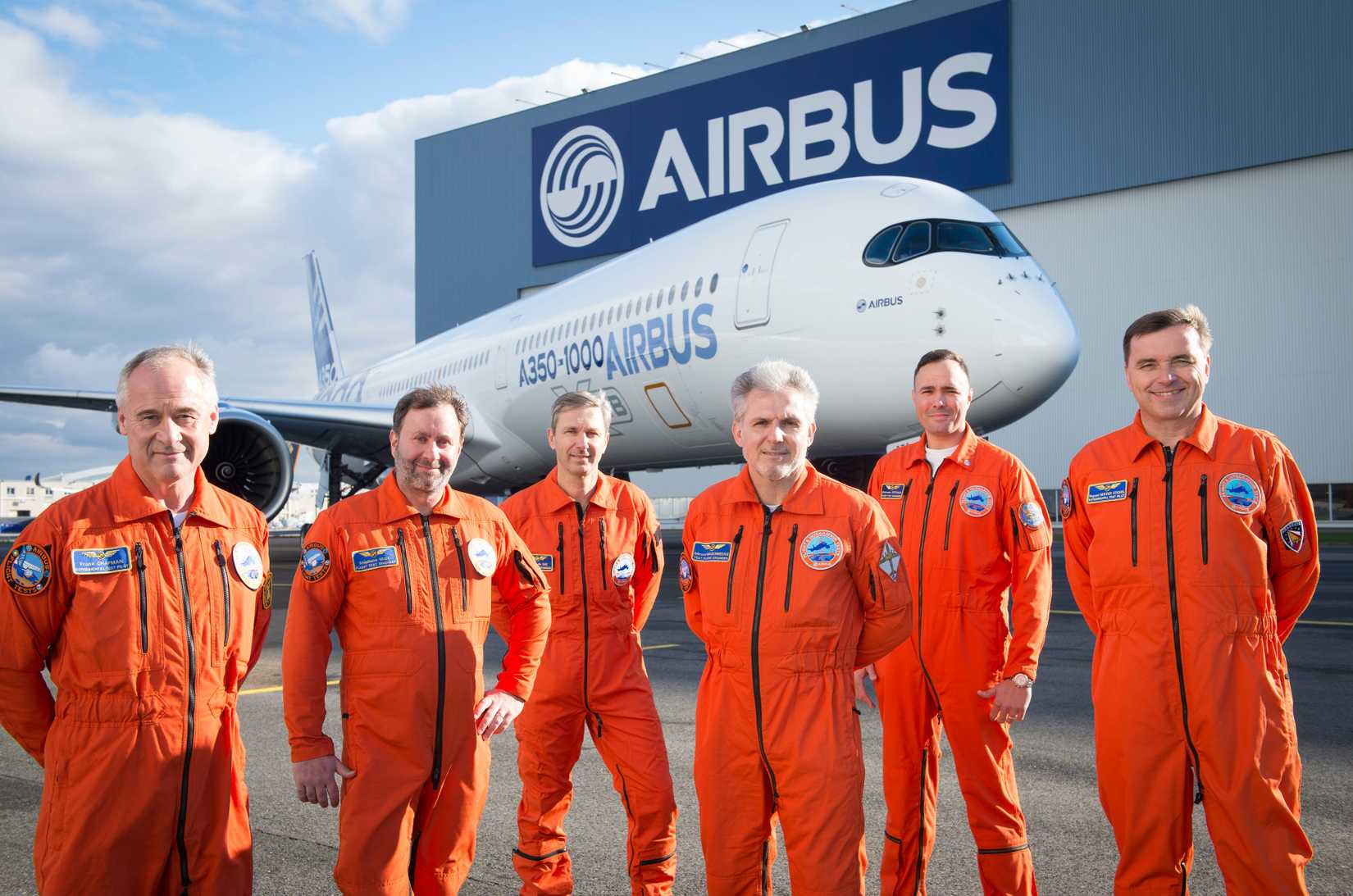 First Flight crew in front of the MSN059 A350-1000 on ground