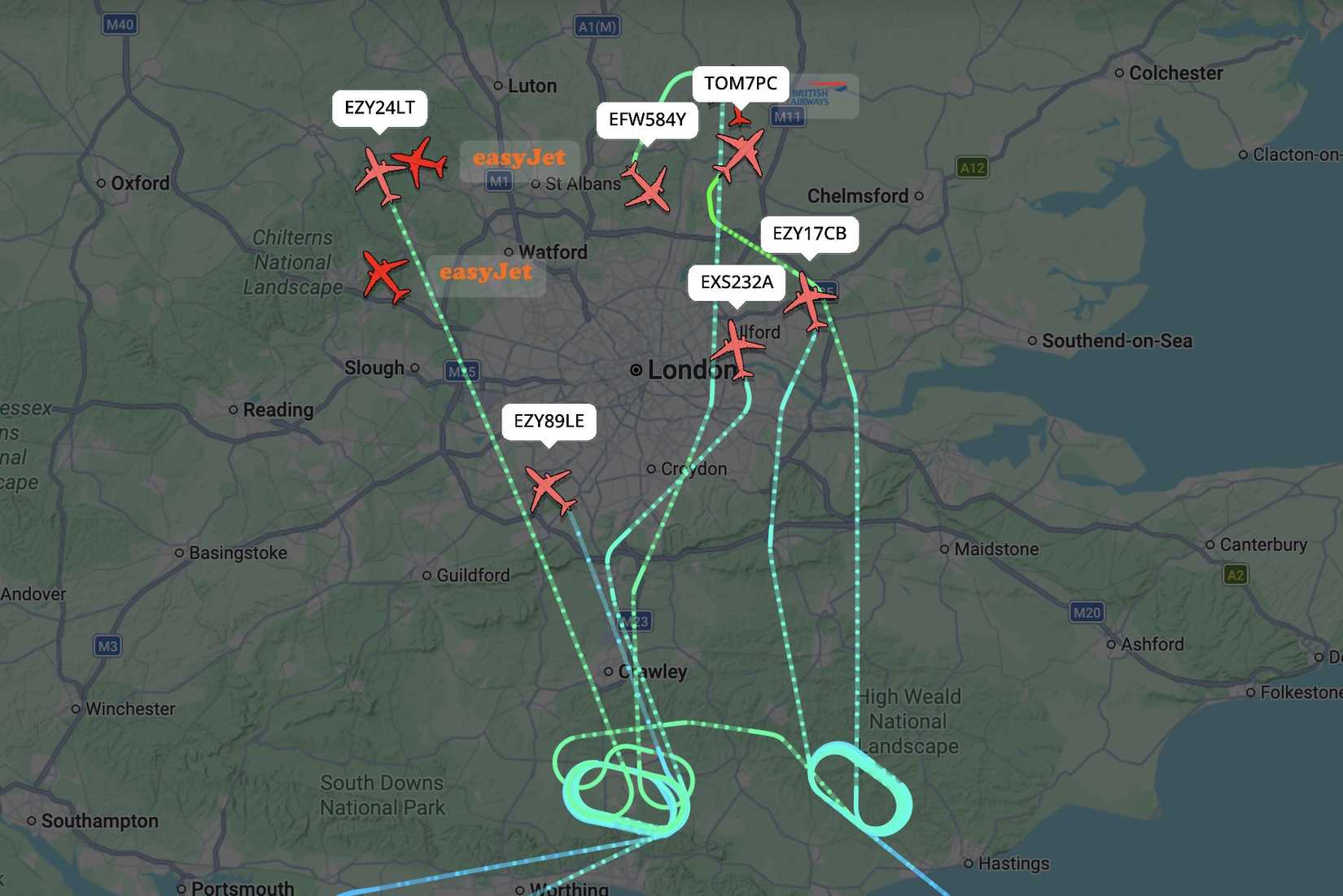 flightradar24 gatwick fuel emergency map