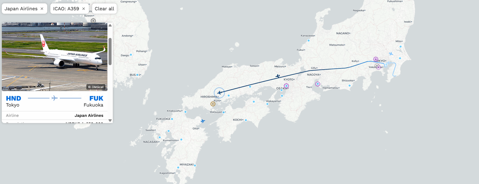 JAL A359 en route flying domestically