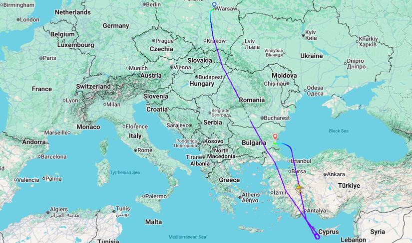 LOT Warsaw Tel Aviv Diversion Map