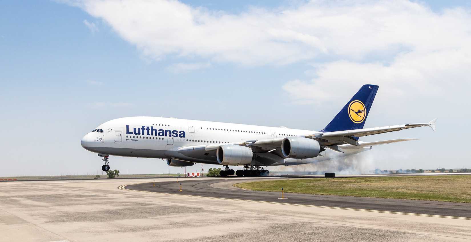 Lufthansa A380 landing at Denver International-1