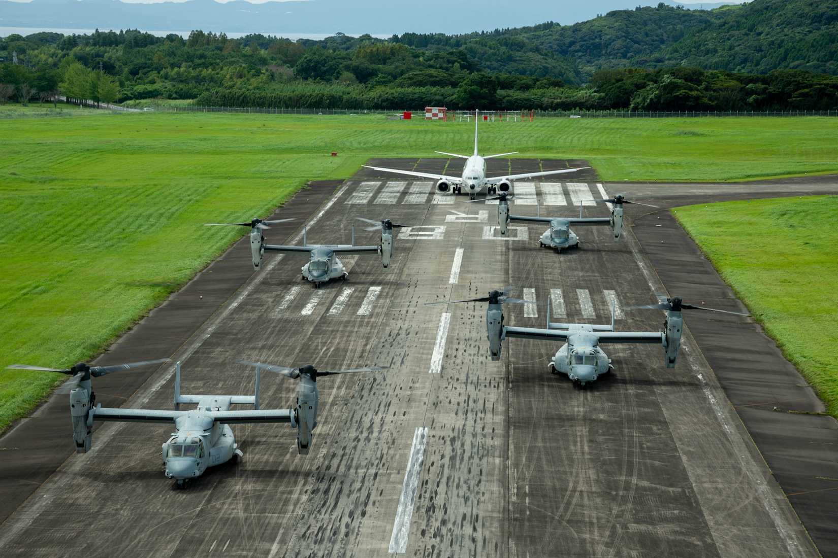 Marine Corps MV-22B Ospreys with Marine Medium Tiltrotor Squadron (VMM) 262, Marine Aircraft Group 36, 1st Marine Aircraft Wing, V-22 Ospreys
