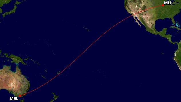 Melbourne to Moline flight map
