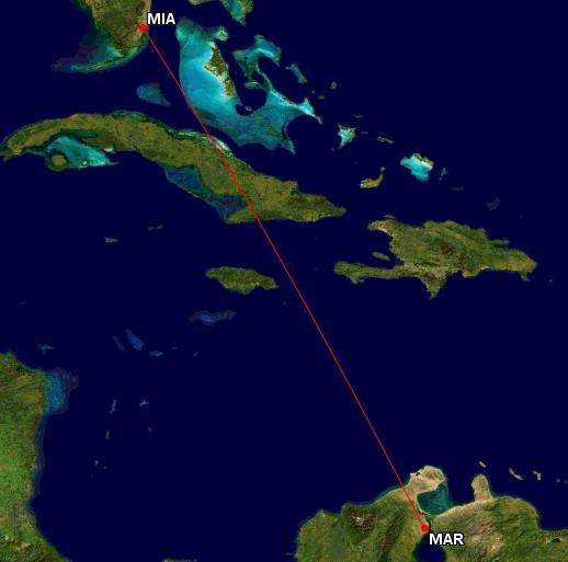 Miami to Maracaibo route map