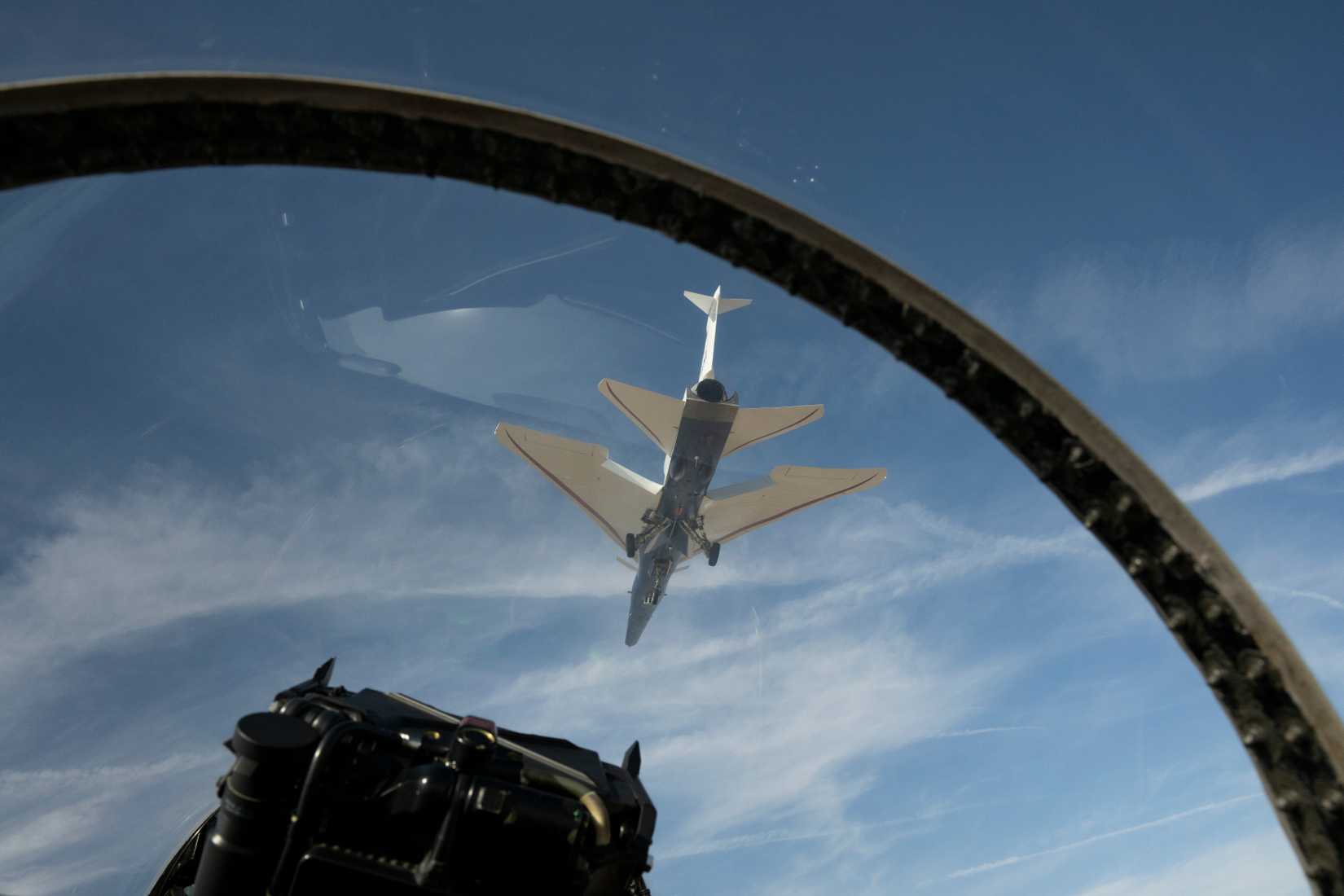 NASA’s X-59 quiet supersonic jet flies over the Mojave Desert during its third flight on Thursday, March 26, 2026
