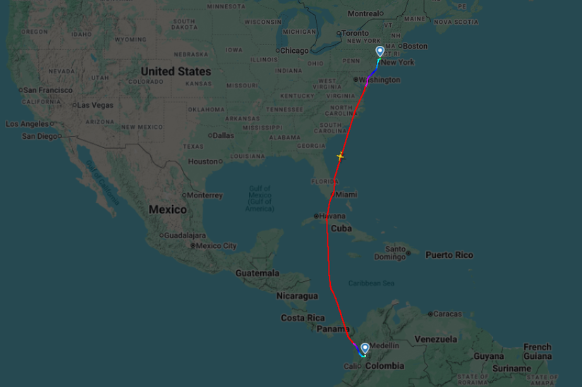NetJets New York Pereira Route Map