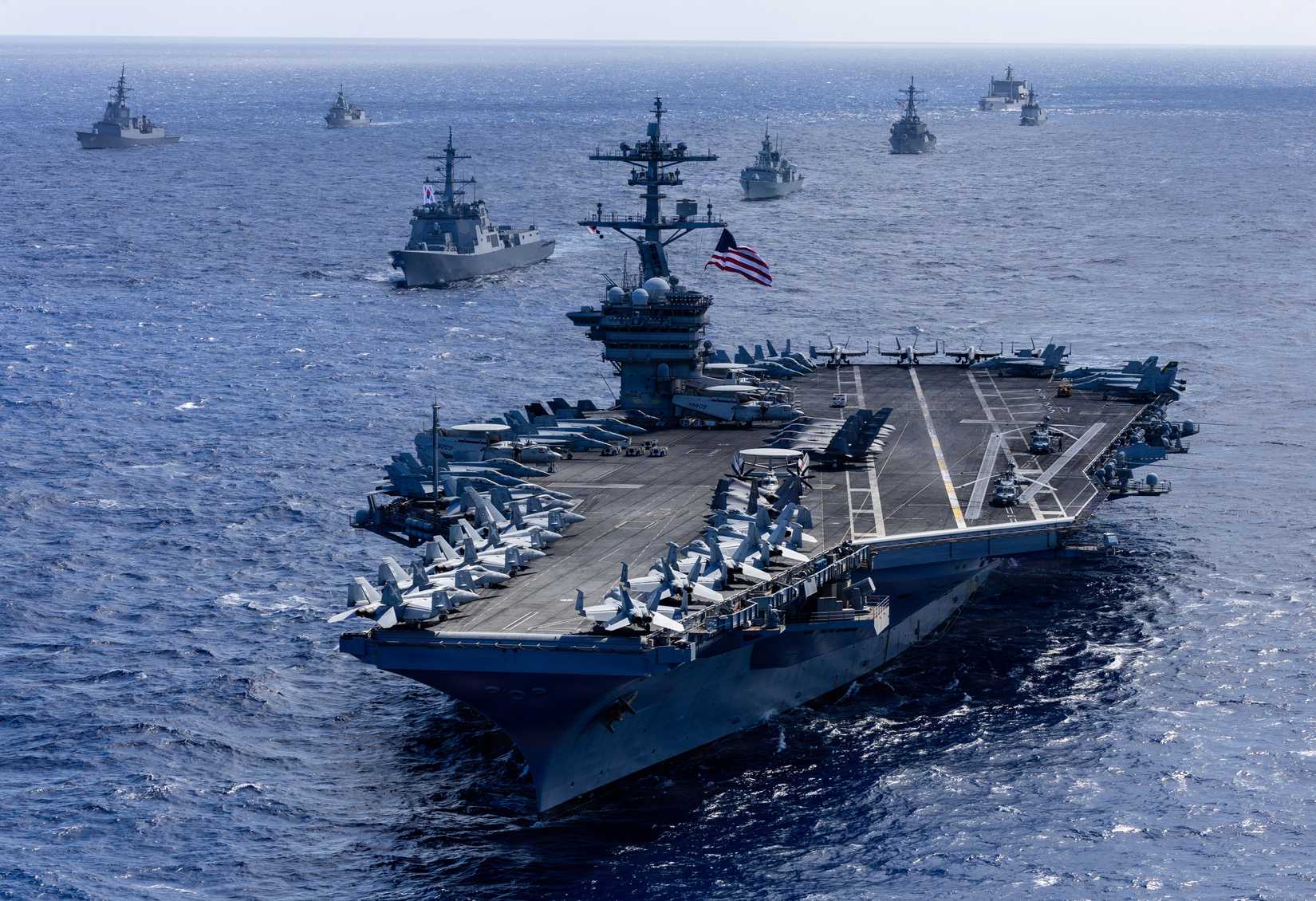 Nimitz-class aircraft carrier USS Theodore Roosevelt (CVN 71) leads a group sail July 22, 2026, in the Pacific Ocean off the coast of Hawaii