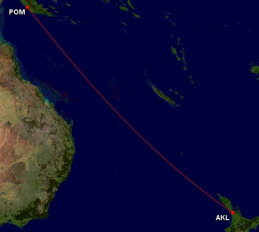 Port Moresby to Auckland flight route