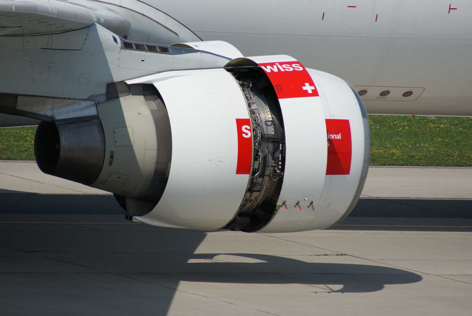 Opened PW4000 jet engine, on a A330-223 which belongs to Swiss International Air Lines. Seen at Kloten International Airport (LSZH).