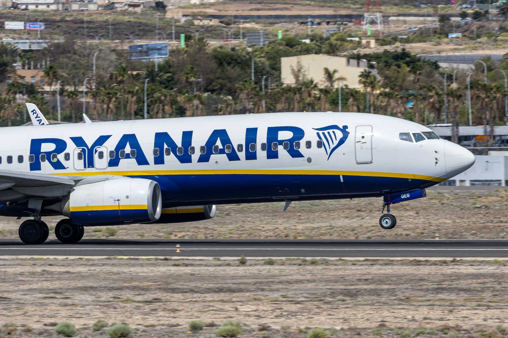 Ryanair Boeing 737-800 airplane at Tenerife South airport in Spain