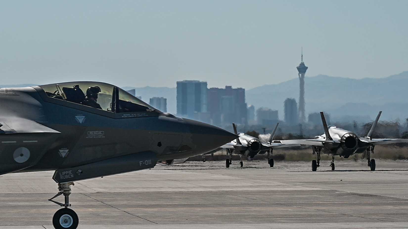 Several F-35 Lightning II's assigned to the Royal Netherlands Air Force arrive to begin training during Red Flag Nellis 24-2