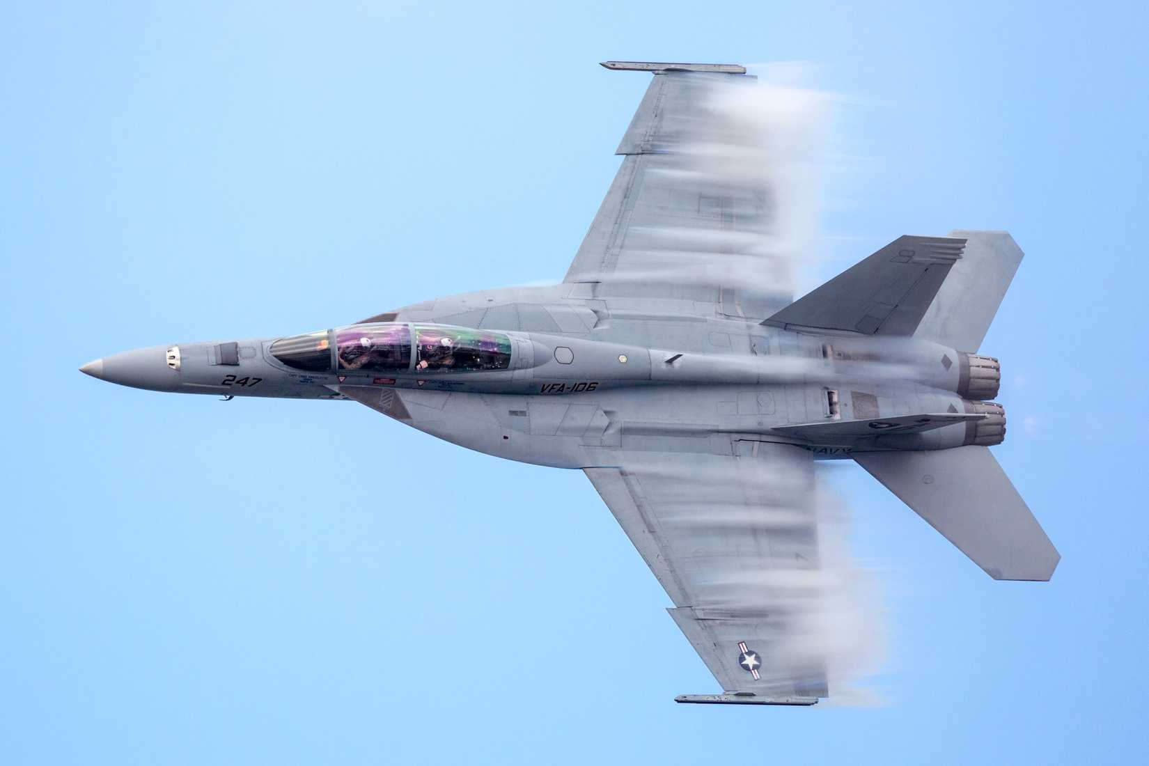 An F/A-18 Super Hornet performs a demo at the 2017 Cleveland International Airshow. The Super Hornet is the primary fighter of the United States Navy