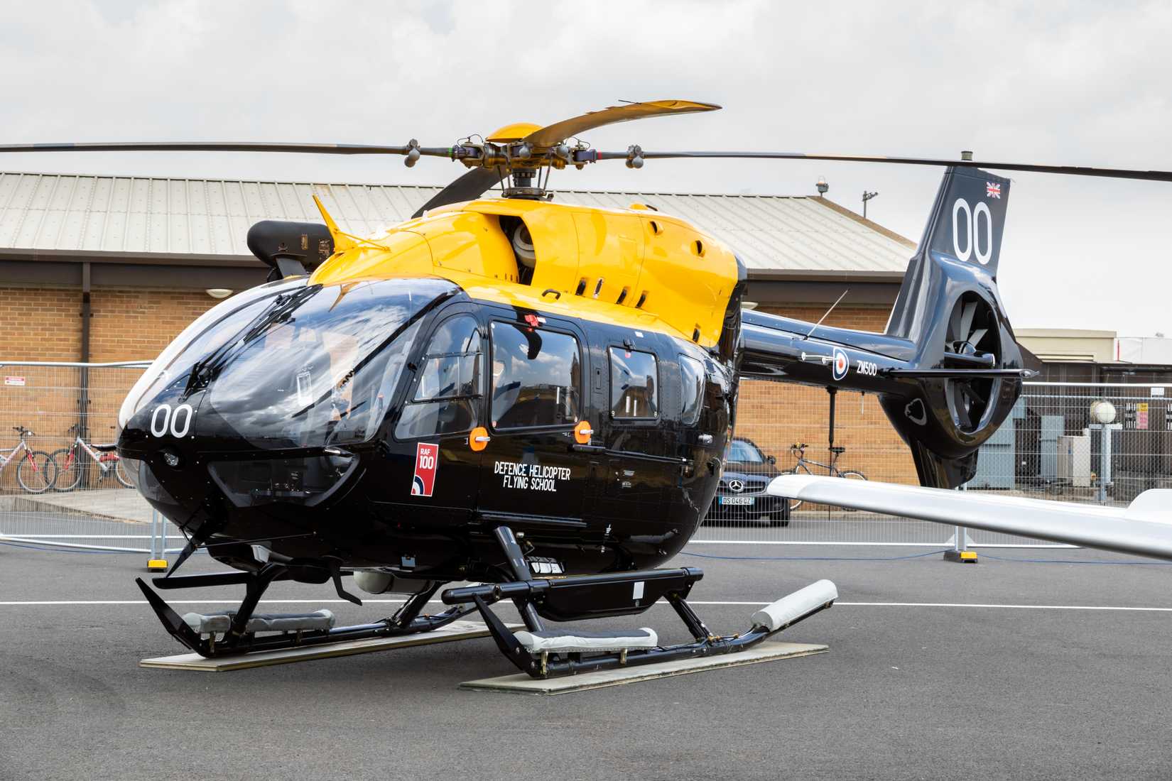FAIRFORD, UK - JUL 13, 2018: RAF Airbus H145 Jupiter HT.1 helicopter from the Defense Helicopter Flying School on display at RAF Fairford airbase.