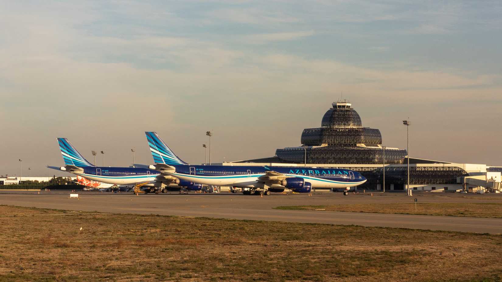 Azerbaijan Airlines planes at the Heydar Aliyev International Airport