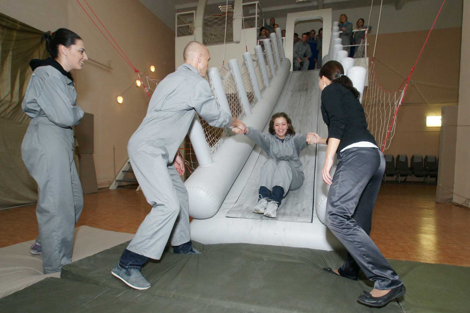 cabin crew training on slide evacuation