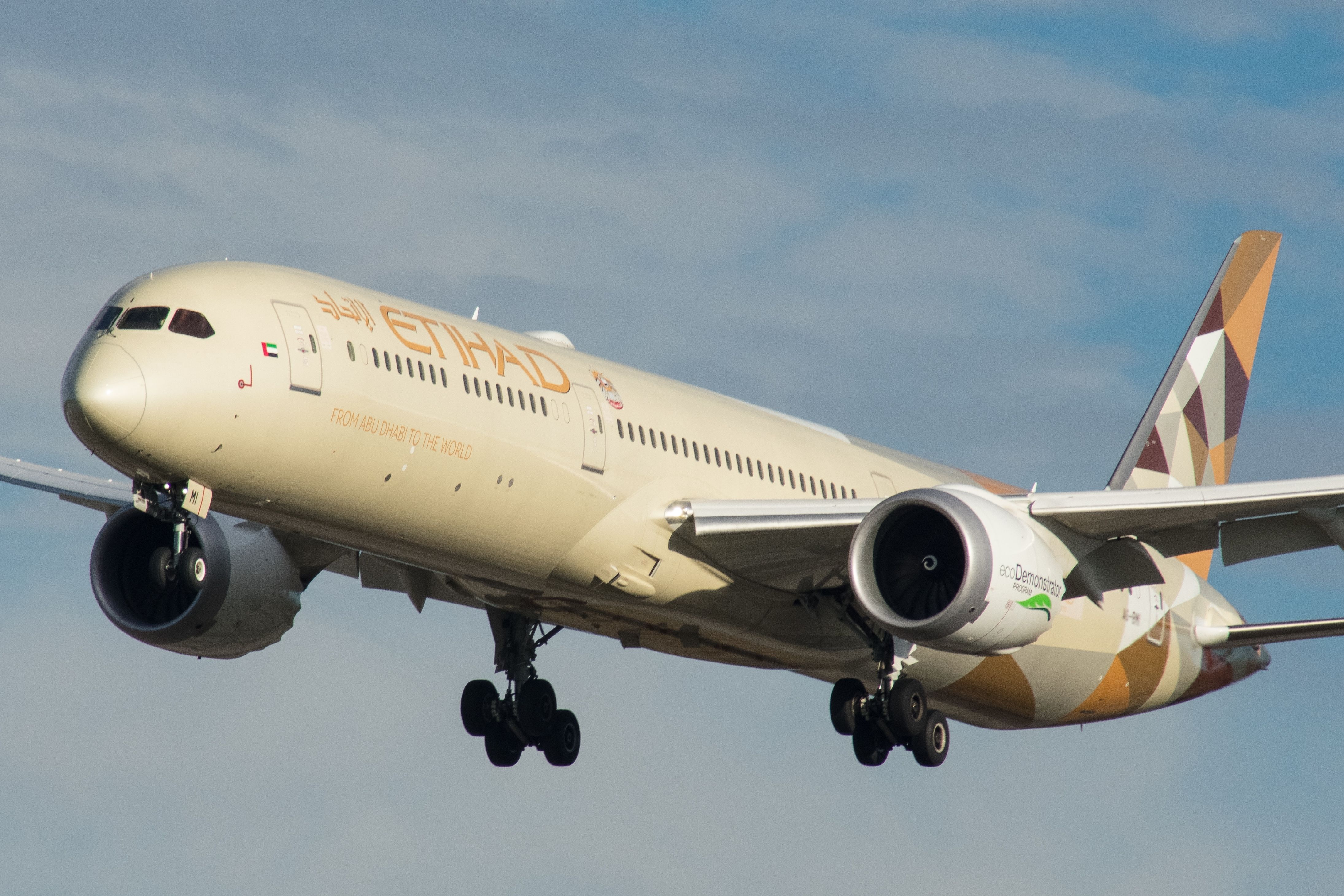 Etihad Boeing 787 in flight ahead of a rumoured Farnborough 2026 order