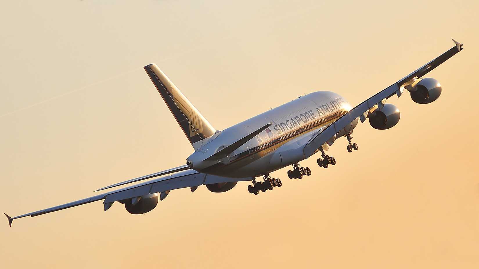 Singapore A380 Sunset Takeoff