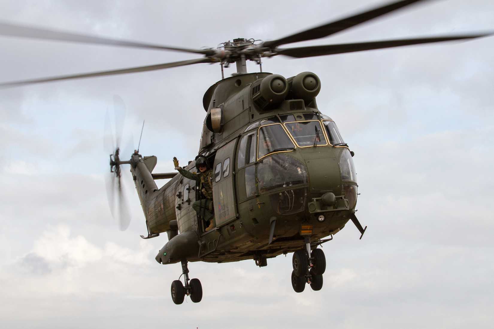 RAF FAIRFORD, UK - 13 JULY: Royal Air Force Puma Helicopter lands at The Royal International Air Tattoo on 13th July 2017