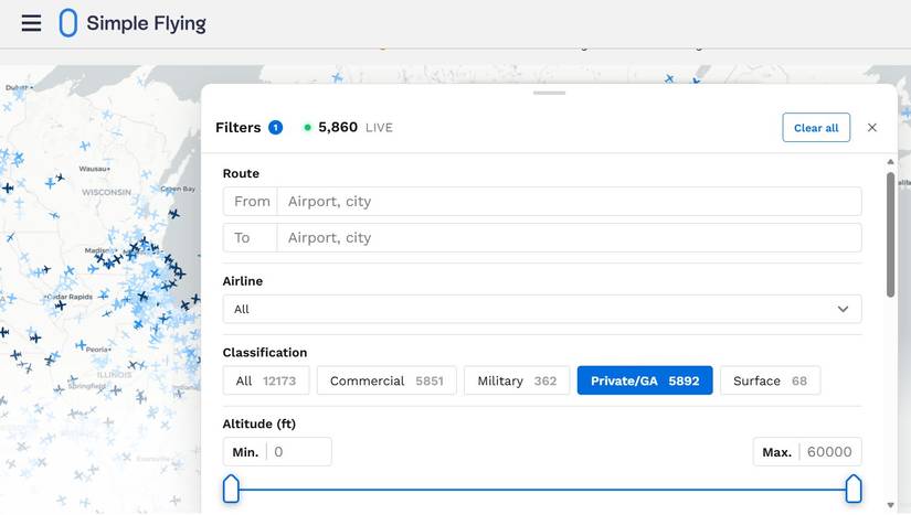 Simple Flying flight tracker