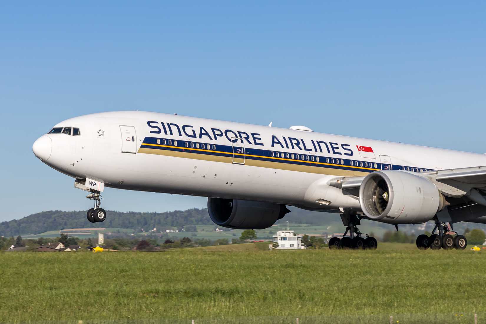 Singapore Airlines Boeing 777-300ER airplane at Zurich airport in Switzerland