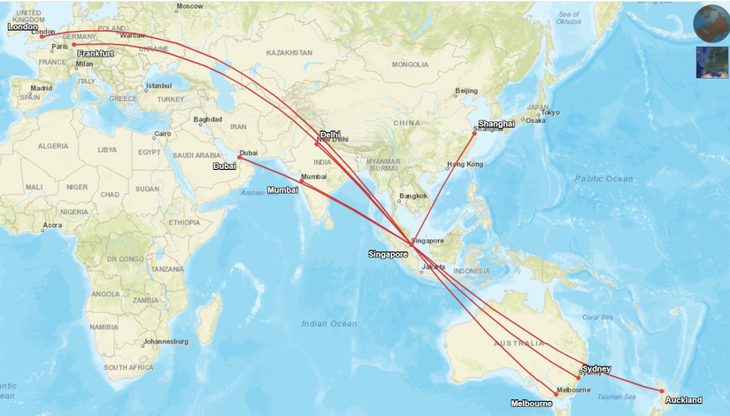 Singapore Airlines Longest A380 Routes