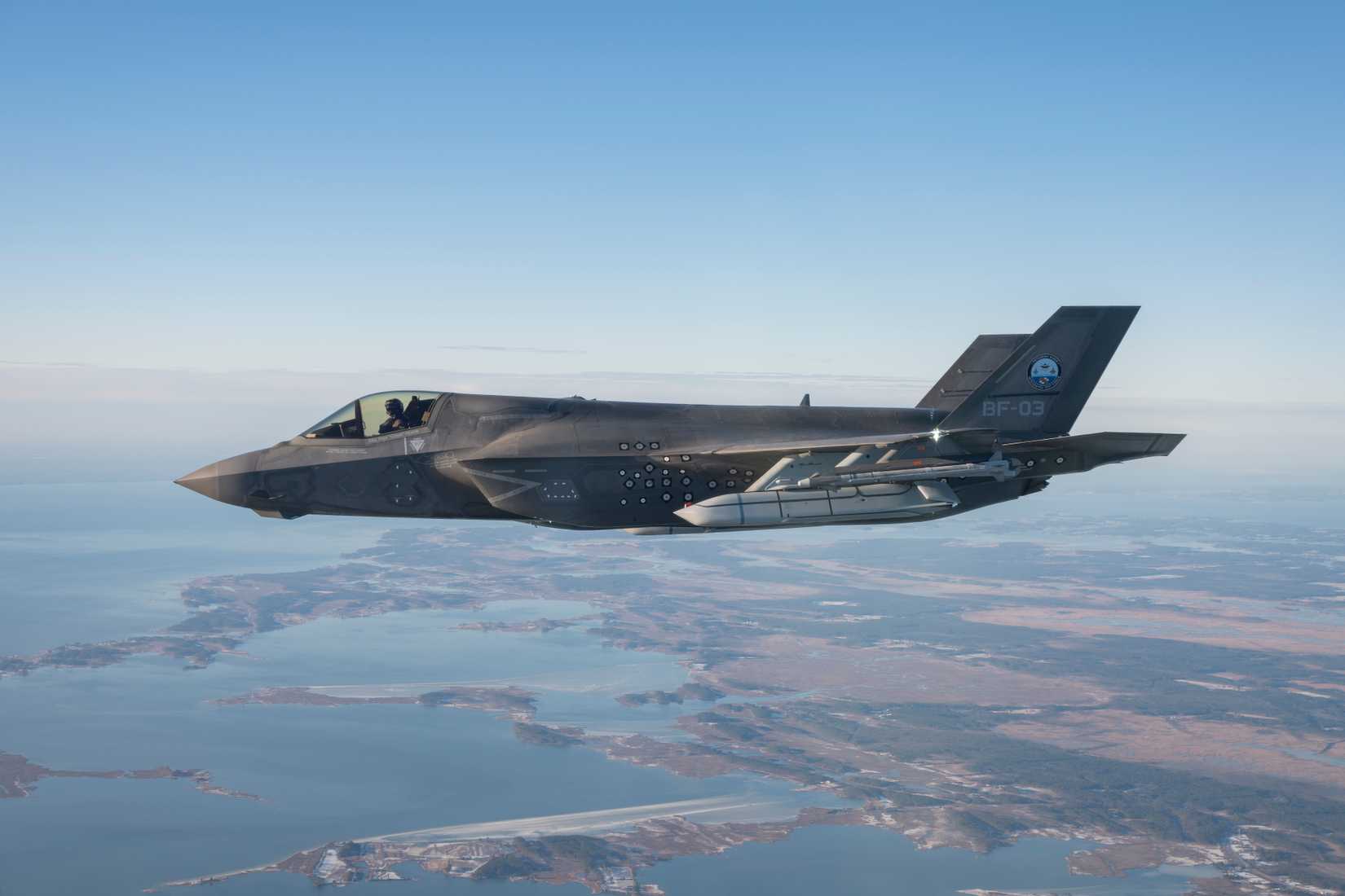 The first flight test to certify the F-35B short takeoff and vertical landing variant of the fighter aircraft for carrying the AGM-158C Long-Range Anti-Ship Missile (LRASM).