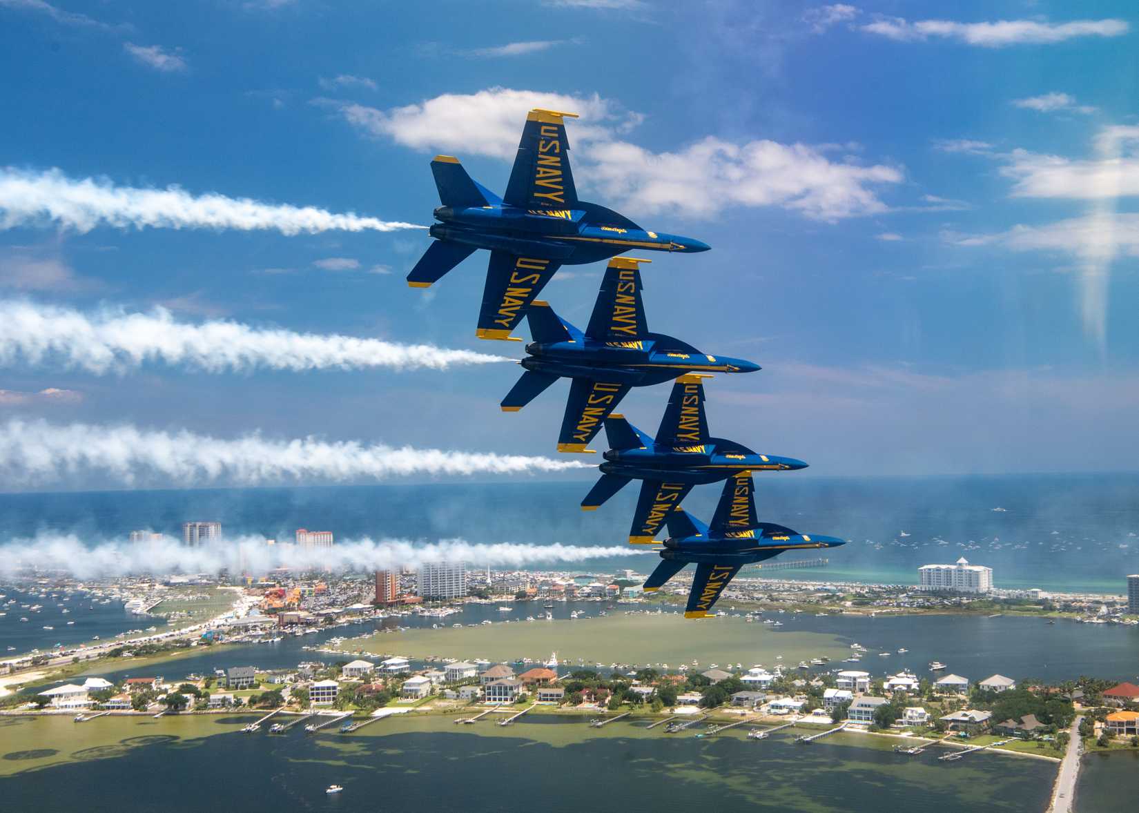 The Naval Flight Demonstration Squadron, the Blue Angels’ perform at the Pensacola Beach Air Show
